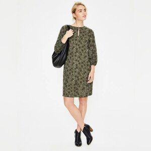 Boden Vanessa‎ Shift Dress Women 6 Green Star Pattern Long Sleeves Mini Short